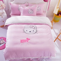 Phim hoạt hình Hàn Quốc trẻ em thêu mèo chăn đơn mảnh công chúa sinh viên chăn bao gồm ba mảnh giường ký túc xá - Quilt Covers chăn ga đẹp