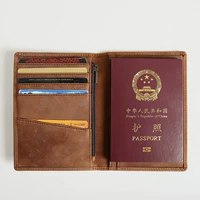 Bản gốc retro lớp da bò dài hộ chiếu dài nam da gói thẻ dài hộ chiếu nữ gói tài liệu túi đựng giấy tờ tùy thân