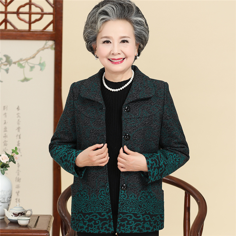 Green TopMiddle aged and elderly loose coat female mom Spring  Granny Costume 60 year 70 the elderly clothes mother-in-law jacket old lady suit
