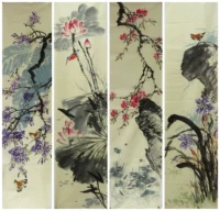 [8 MO Jinxuan] Специальное предложение бутик декоративная китайская живопись персонажи чистая рука набор из четырех экранов цветочных и птиц.