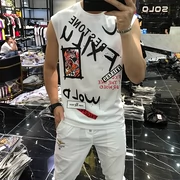Mùa hè 2019 cá tính mới phiên bản Hàn Quốc của thương hiệu xu hướng cổ tròn xu hướng Slim in họa tiết vest nam tay ngắn - Lót