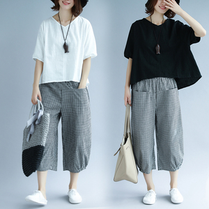 Kích thước lớn của phụ nữ bụng bao phủ giảm béo cotton và linen ngắn tay áo sơ mi chất béo mm mùa hè đơn giản giản dị hoang dã t-shirt