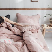 Phong cách Nhật Bản đơn giản cotton màu bông rửa bông bốn mảnh công chúa gió sen lá trải giường khăn trải giường - Bộ đồ giường bốn mảnh