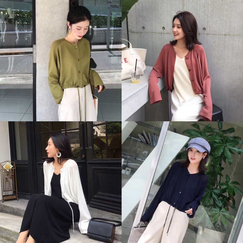 Xiaoyi tùy chỉnh YESWOMEN mùa thu đơn giản dây kéo ngắn màu rắn đan cardigan nhiều màu kem chống nắng áo khoác mỏng nữ