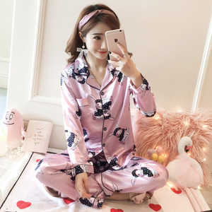 新款春秋季女士真丝绸薄款长袖睡衣套装