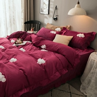 Red giường công chúa phong cách lưới nữ trong gia đình bốn san hô nhung flannel mùa đông lông cừu pha lê nhung chăn nhung luật Levin - Bộ đồ giường bốn mảnh chan ga goi