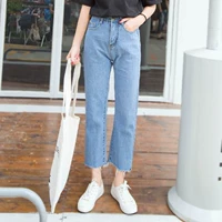 Mùa hè hoang dã chín điểm quần jeans ống rộng cạp cao eo cao tám điểm sinh viên F gió Hàn Quốc - Quần jean short jean nữ