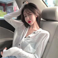 Đầu mùa thu ánh sáng mới vi quan điểm đơn ngực dài tay kem chống nắng áo len nữ Hàn Quốc phiên bản của lỏng thoải mái cardigan bên ngoài cardigan len