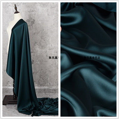 taobao agent Dark ink green imported glossy acetic acid satin fabric silk smooth dresses dresses dress suspender skirt fabric