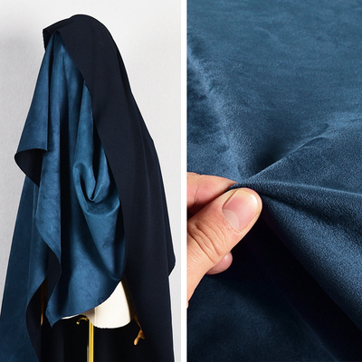 taobao agent Dark blue suede air layer Imitation buckskin chicken skin brushed space cotton fabric Suede color-changing fabric