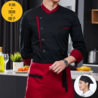 Черный лонгслив, фартук, шапка