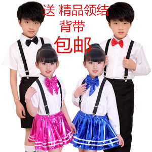 Trẻ em của trang phục bib điệp khúc trang phục trai ăn mặc dài tay áo học sinh áo sơ mi trắng quần đen shop quan ao tre em