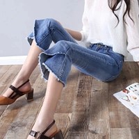 Штаны, эластичные джинсы, штаны-клёш, коллекция 2022, в корейском стиле, по фигуре