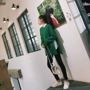 Ziqing side chia dây đeo eo áo len nữ 2017 mùa thu mới Harajuku phong cách loose trùm đầu áo dài