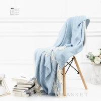 Ánh sáng màu xanh chăn mền đan lấy xương cá chân của chăn mền giường khăn tối giản hiện đại Giải trí Scandinavian - Ném / Chăn chăn lông cuu