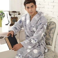 Váy ngủ nam san hô nhung mùa thu và đồ ngủ mùa đông dày flannel áo choàng ấm ấm dài yukata dịch vụ tại nhà đồ ngủ mùa đông