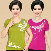 Phụ nữ trung niên mẹ ăn mặc mùa hè ngắn tay lỏng T-Shirt dì áo len áo len phương thức 40-50 tuổi