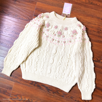 taobao agent Fresh woolen retro sweater, increased thickness, Lolita style, with embroidery