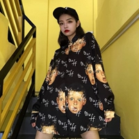 Áo sơ mi nam giới và phụ nữ đầu mùa thu 2018 mới Hàn Quốc ins in ấn chân dung POLO cổ áo vài dài tay áo sinh viên triều áo sơ mi hàng hiệu