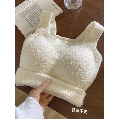 taobao agent Keep warm velvet top with cups, autumn tank top, short demi-season breast pads, for small vest, increased thickness