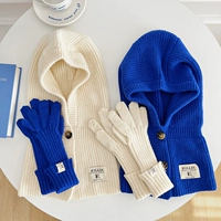 Демисезонная удерживающая тепло вязаная шапка с капюшоном, шарф-платок, шерстяные перчатки, комплект, в корейском стиле, в западном стиле
