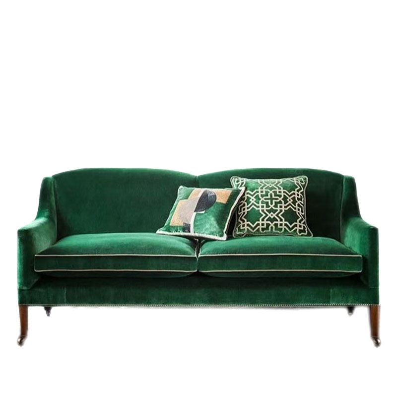 French retro velvet sofa, three person small apartment, American style rural villa, green fabric sofa, and medieval furniture (31480:3296641:how many people sit:double;1627207:80557:Color Classification:dark green)