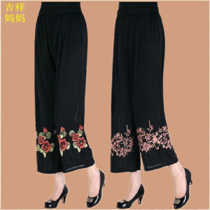 Phụ nữ trung niên của mùa hè ăn mặc cộng với phân bón XL quần chân rộng trung niên mẹ bà già lỏng chặt eo cao quần