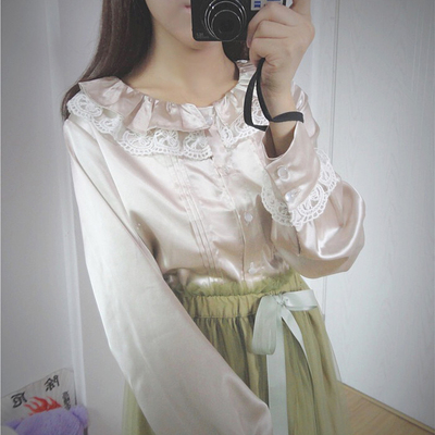 taobao agent Funny sauce originally childlike ancient vintage soft girls' silk women's silk satin lace lace doll long -sleeved shirt