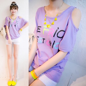 Phụ nữ của phiên bản Hàn Quốc năm 2018 màu chữ thường không đối xứng quây T-shirt mẹ nạp bông áo sơ mi lỏng 5000