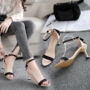 Mùa hè 2018 phiên bản Hàn Quốc mới của đôi sandal quai ngang nữ có dây buộc với giày cao gót cực cao dép givenchy