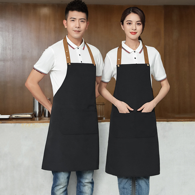 黑色帆布防水围裙简约定制logo印字餐饮奶茶店服务员工作围腰男女