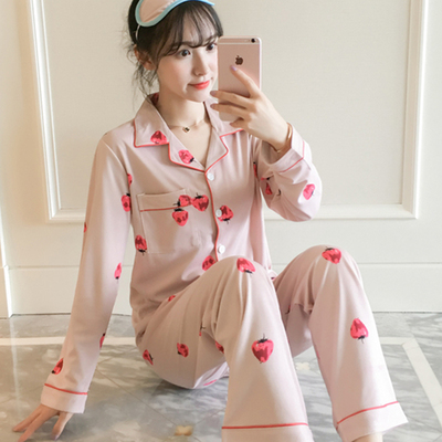 睡衣女长袖春秋季棉质韩版女士两件套