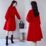 Áo len nữ mùa thu đông 2018 phiên bản mới của Hàn Quốc thời trang áo dài màu đỏ ngoại khí dài len áo dài thủy triều áo khoác lông