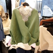 Mùa thu đông mới Hàn Quốc Dongdaemun nữ ren với áo len thời trang phù hợp với set đồ hai tuổi - Áo len cổ chữ V