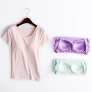 Lycra bông vành đai ngực pad ngắn tay BRA-t vest nửa tay T-Shirt miễn phí bra cup một nhà đồ ngủ yoga phụ nữ