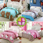 Phim hoạt hình bông cotton đơn kt mèo hellokitty da báo chăn đơn mảnh 哆 một giấc mơ chăn bìa