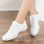 Athletic dance giày giày của phụ nữ tất cả các màu trắng da vuông khiêu vũ sneakers nữ thể dục thể dục dụng cụ thể dục nhịp điệu cổ vũ giày khiêu vũ giày dance