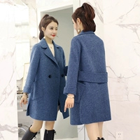 Áo khoác nữ phần dài 2018 mùa thu và mùa đông phiên bản Hàn Quốc mới của áo len màu xanh khói là áo len mỏng mỏng phần thủy triều áo măng tô