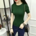 2018 mùa xuân và mùa hè phụ nữ mới của Hàn Quốc phiên bản của vòng cổ màu rắn hoang dã tự trồng giảm béo đan áo sơ mi ngắn tay mẫu áo len nữ đẹp 2021 Vòng cổ áo len