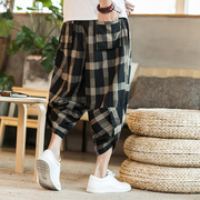 Mùa hè quần linen nam cộng với phân bón XL bảy quần lỏng mỏng quần âu Harlan Trung Quốc phong cách cotton quần linen