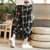 Mùa hè quần linen nam cộng với phân bón XL bảy quần lỏng mỏng quần âu Harlan Trung Quốc phong cách cotton quần linen quần lửng nam