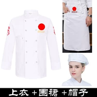 Белый лонгслив, фартук, шапка