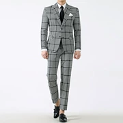 Hàn Quốc mua bộ vest nam Houndstooth Gió Anh hàng ngày giản dị Hàn Quốc Slim kẻ sọc mùa xuân và mùa thu - Suit phù hợp