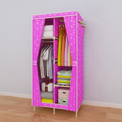 单人布衣柜简易布艺牛津布折叠收纳组装加固衣服布柜子实木挂衣橱,可