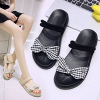 2018 mới sang trọng sandal nữ mùa hè nơ phẳng phiên bản Hàn Quốc hoang dã của nàng tiên lưới đỏ hai đôi giày dày dép havaianas chính hãng