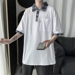 Summer t-shirt men's short sleeve Hong Kong CEC versatile loose five sleeve polo shirt men's ins handsome half sleeve top men's