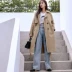 2018 mùa thu mới sang trọng của Hàn Quốc áo khoác đôi raglan tay áo dài phần trên đầu gối bên khe gió nữ Trench Coat