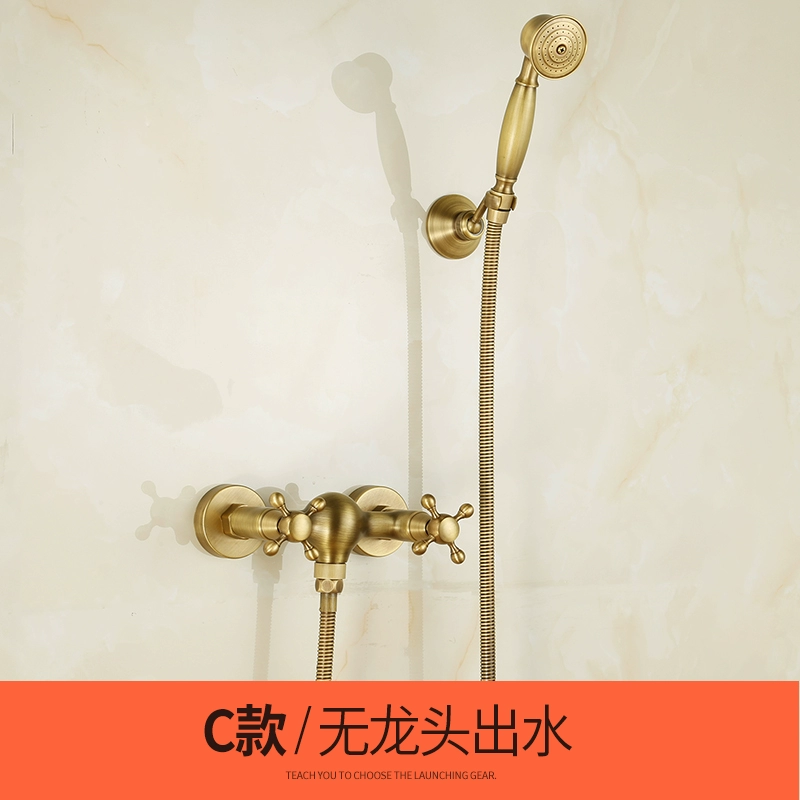 Bộ sen tắm bằng đồng cổ toàn bộ bồn tắm vòi nóng lạnh treo tường cầm tay tăng cường vòi hoa sen đơn giản vòi gắn tường inax Vòi gắn tường
