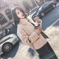 2018 mùa đông Hàn Quốc phiên bản của nhung vàng chic áo len nhỏ của phụ nữ phần ngắn Sen áo len lông cổ áo áo khoác dài hàn quốc