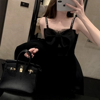 Черное платье, приталенная дизайнерская юбка с бантиком, французский стиль, тренд сезона